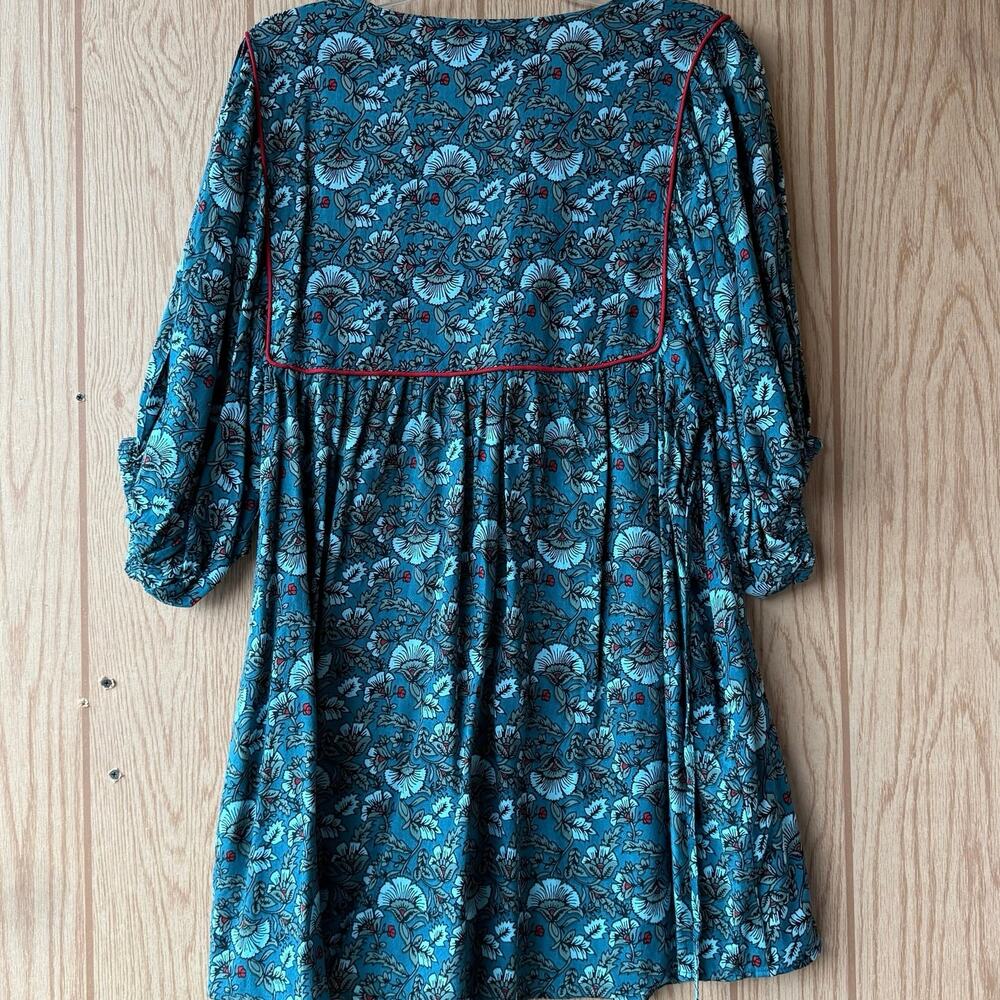 Band of the Free puff sleeve pocket short mini dress Aqua Teal floral BOG Small - Picture 6 of 16
